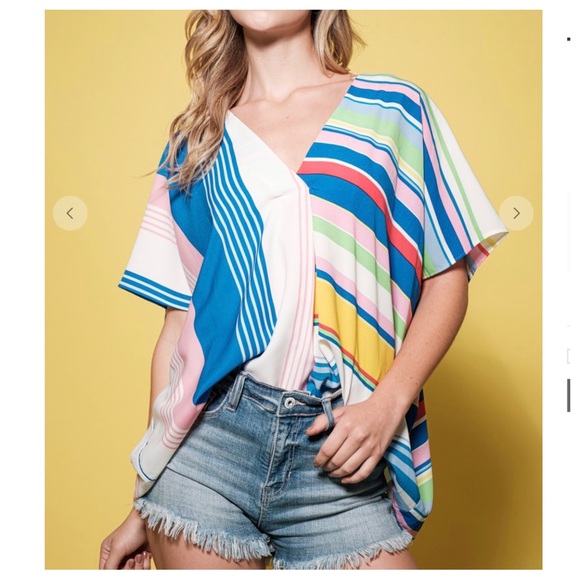 21 Multi Color Striped Tunic Blouse Top - Picture 2 of 5